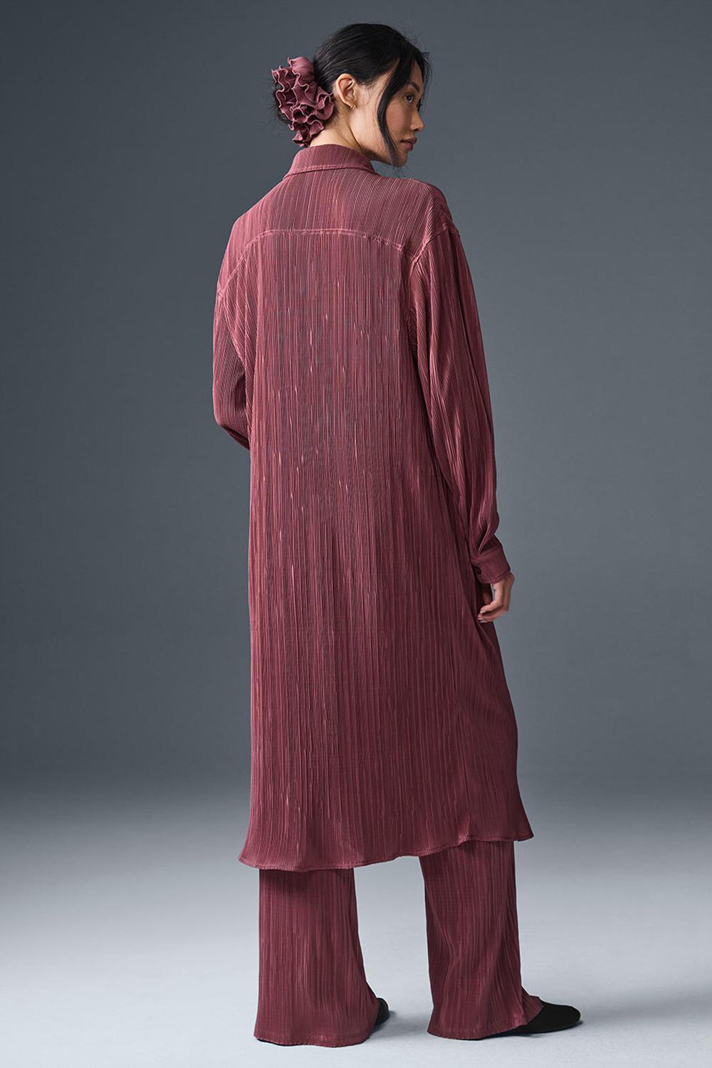 Vestido Alo Yoga Micro Plisse Shirt Mujer Burdeos | España  WONG-31845