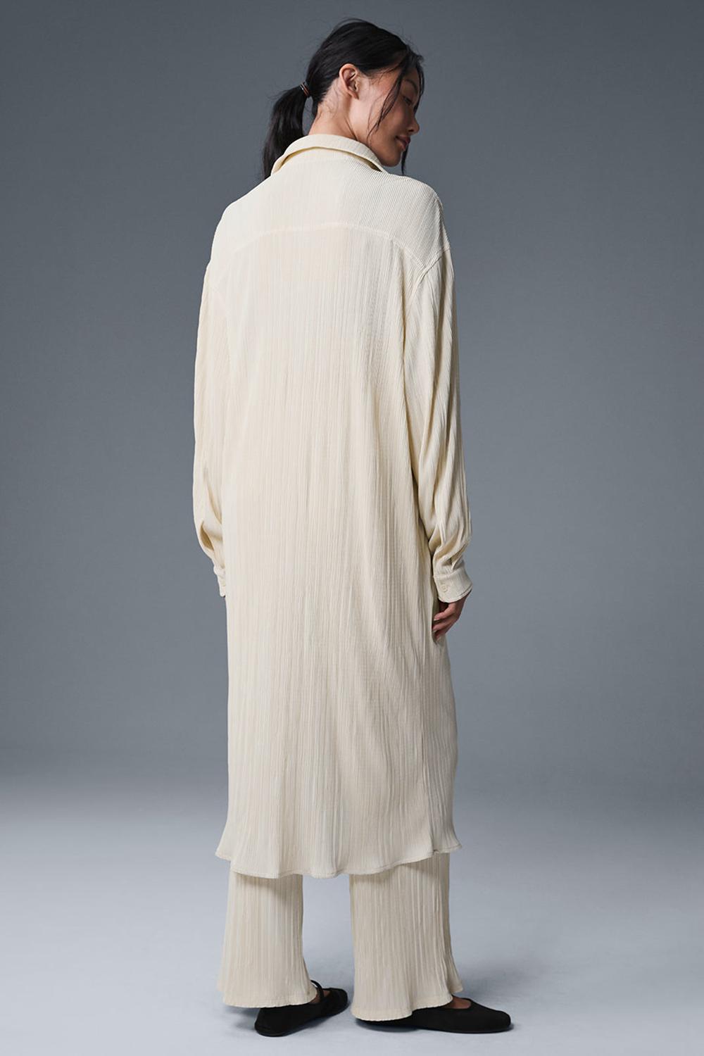 Vestido Alo Yoga Micro Plisse Shirt Mujer Oat Milk | España  NYTF-47135