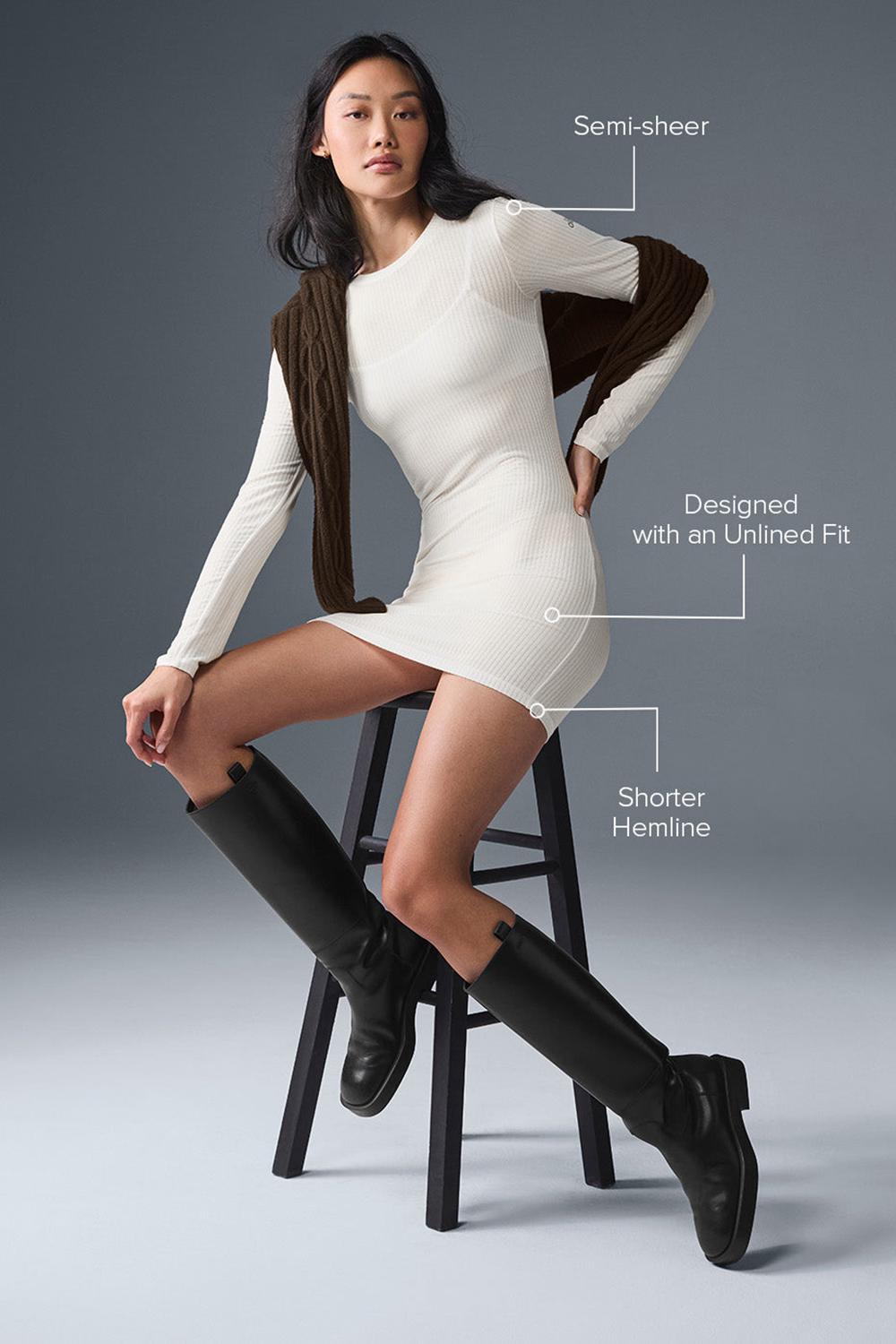 Vestido Alo Yoga Ribbed Sea Coast Long Sleeve Mujer Ivory | España  MZOJ-17259