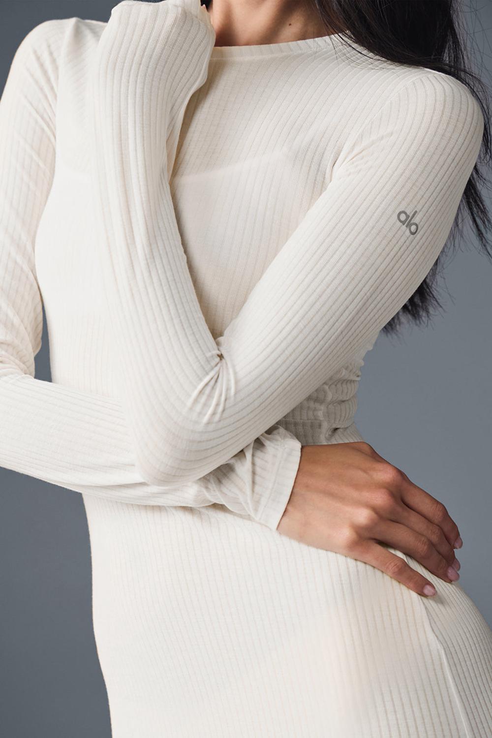 Vestido Alo Yoga Ribbed Sea Coast Long Sleeve Mujer Ivory | España  MZOJ-17259