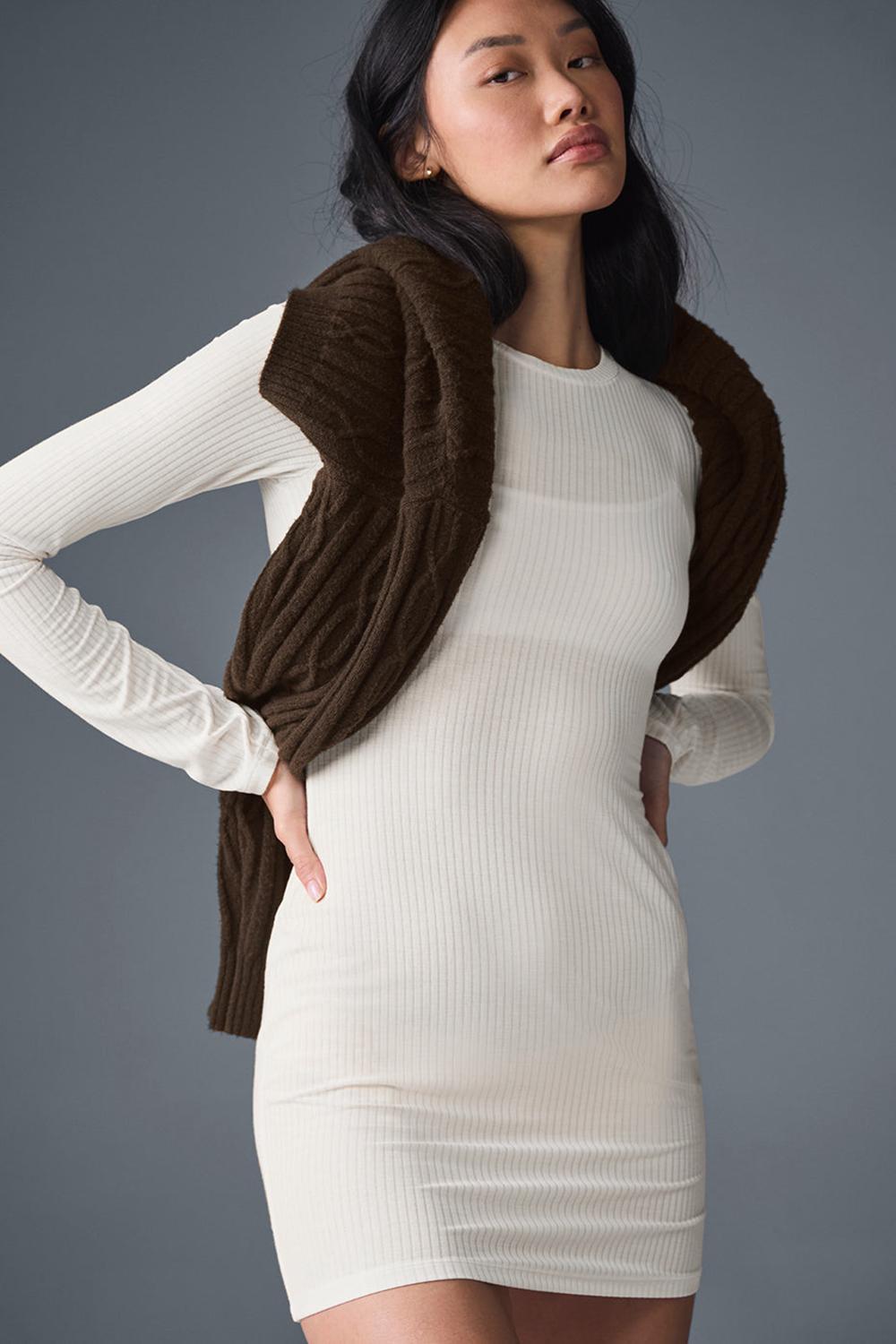 Vestido Alo Yoga Ribbed Sea Coast Long Sleeve Mujer Ivory | España  MZOJ-17259